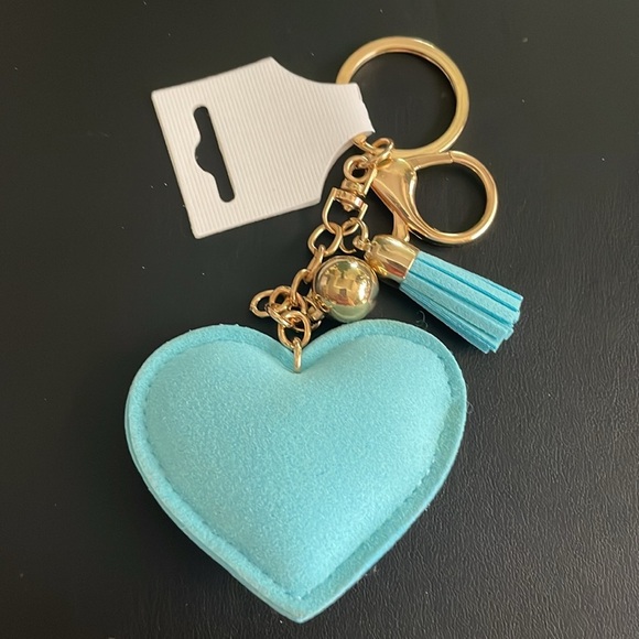 Blue Heart Rhinestone Keychain-Purse Charm Gold Ball-Blue Tassel New - Picture 5 of 6